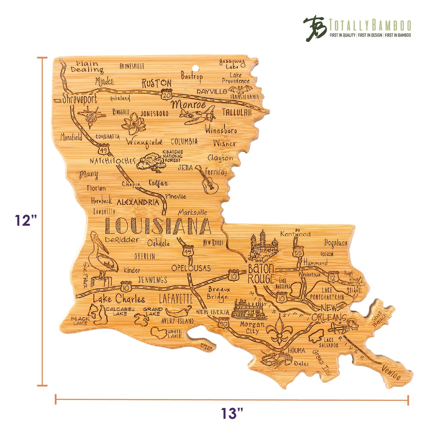 Destination Louisiana Cutting Board with Engraved Artwork