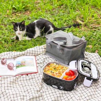 Electric Lunch Box Food Heater for Adults Food Warmer Lunch Box, 12/24/110v Lunch Box Warmer Portable For Work/Car/Truck, Fork & Spoon & 1.5L Removable S.S Container