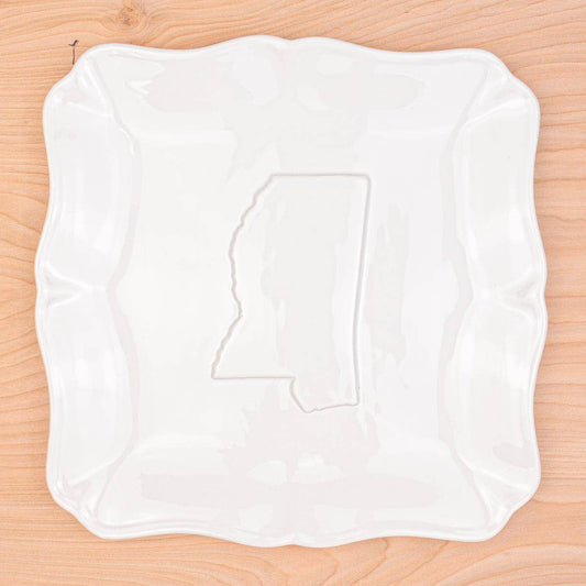 Mississippi Embossed Square Platter   White   11.5x11.5