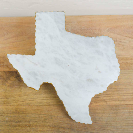 Texas Shaped Marble Serving Board   White/Gold   10x10x0.5