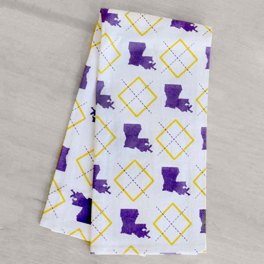 Louisiana Hand Towels   White/Purple/Yellow   20x28 Set of 2