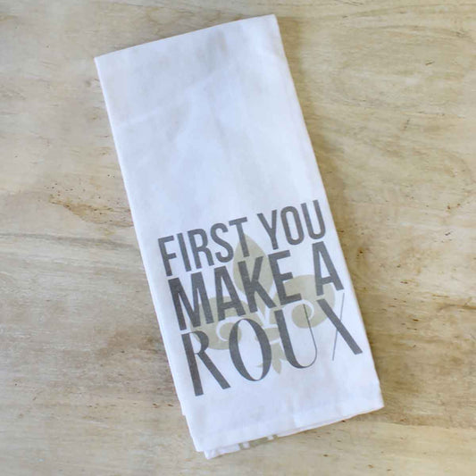 Make A Roux Hand Towel   White/Taupe   20x28