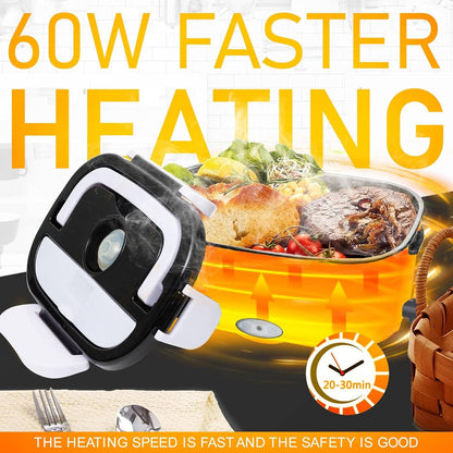 Electric Lunch Box Food Heater for Adults Food Warmer Lunch Box, 12/24/110v Lunch Box Warmer Portable For Work/Car/Truck, Fork & Spoon & 1.5L Removable S.S Container