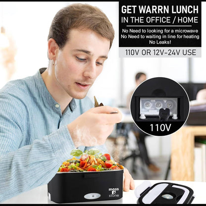 Electric Lunch Box Food Heater for Adults Food Warmer Lunch Box, 12/24/110v Lunch Box Warmer Portable For Work/Car/Truck, Fork & Spoon & 1.5L Removable S.S Container