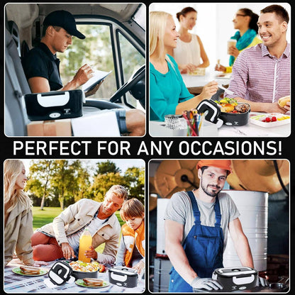 Electric Lunch Box Food Heater for Adults Food Warmer Lunch Box, 12/24/110v Lunch Box Warmer Portable For Work/Car/Truck, Fork & Spoon & 1.5L Removable S.S Container
