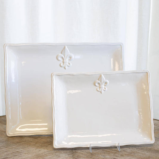 Fleur de Lis Platter   White   15.5x11.5