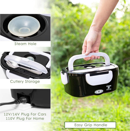 Electric Lunch Box Food Heater for Adults Food Warmer Lunch Box, 12/24/110v Lunch Box Warmer Portable For Work/Car/Truck, Fork & Spoon & 1.5L Removable S.S Container