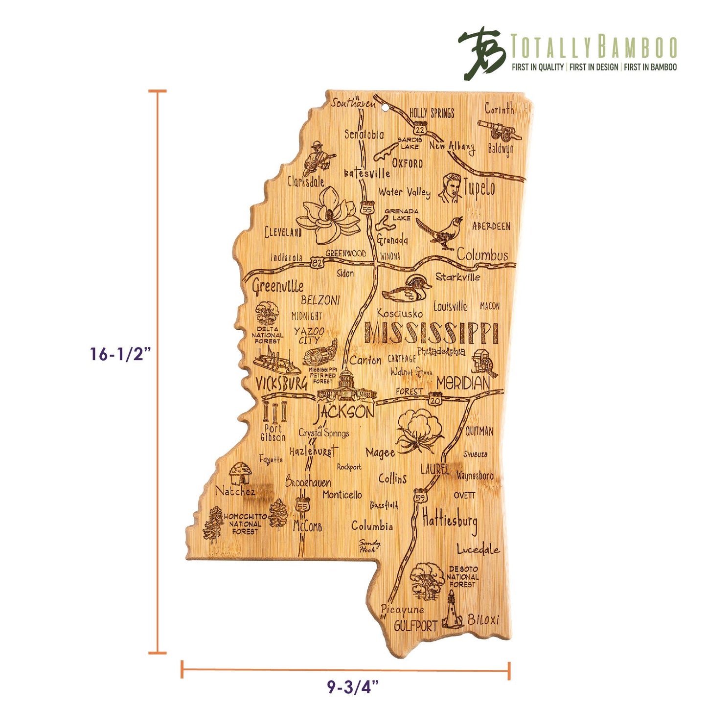 Destination Mississippi Cutting Board with Engraved Artwork