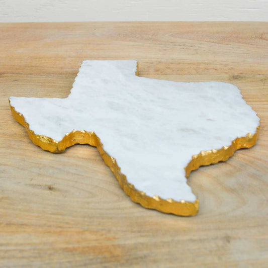 Texas Shaped Marble Serving Board   White/Gold   10x10x0.5