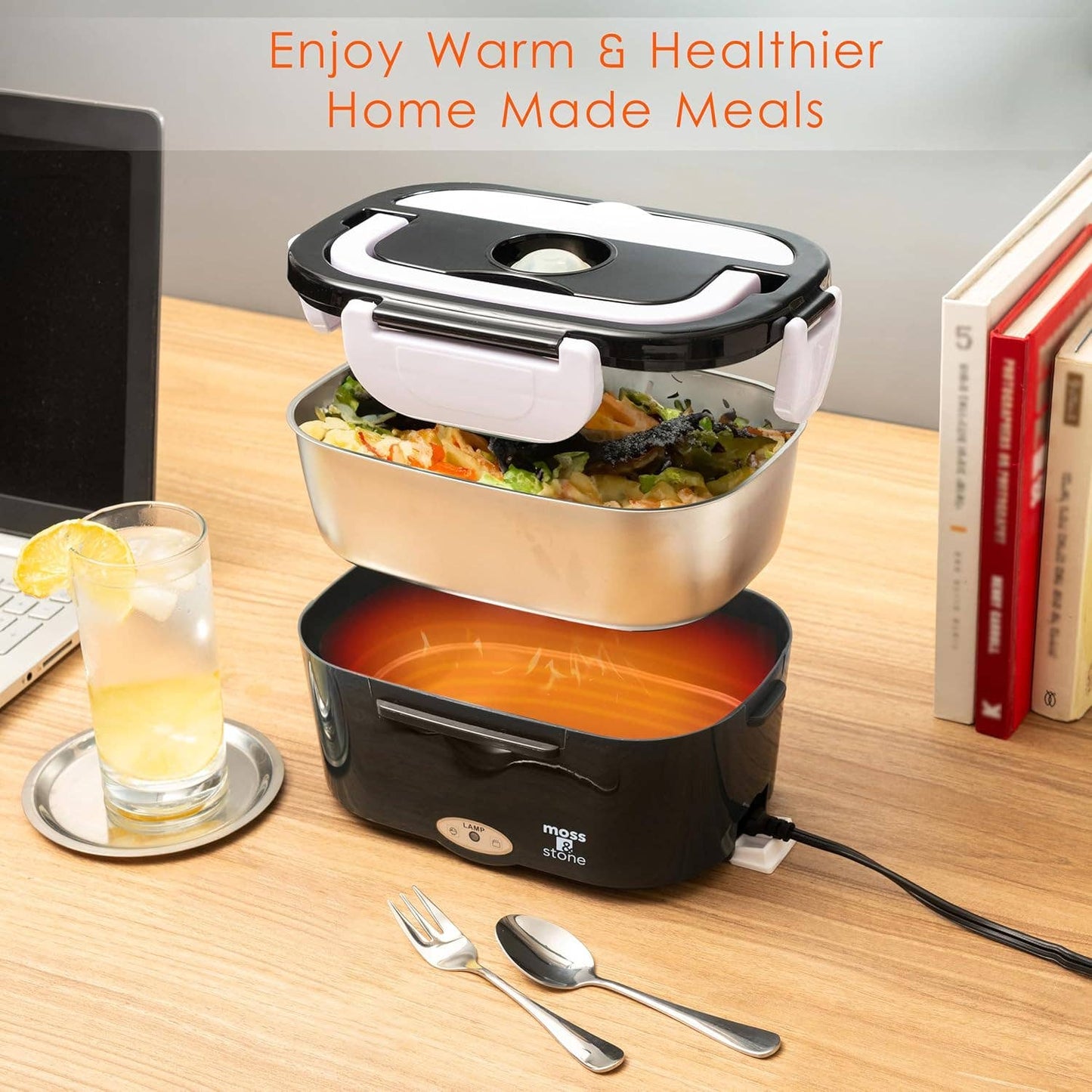 Electric Lunch Box Food Heater for Adults Food Warmer Lunch Box, 12/24/110v Lunch Box Warmer Portable For Work/Car/Truck, Fork & Spoon & 1.5L Removable S.S Container