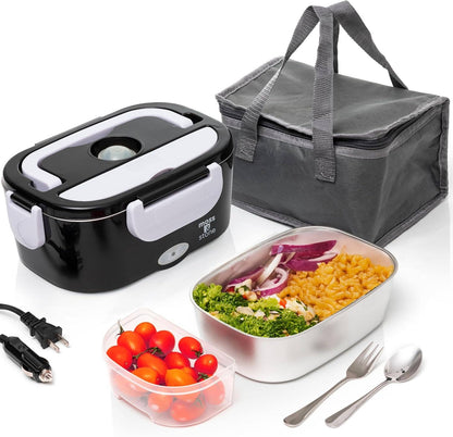 Electric Lunch Box Food Heater for Adults Food Warmer Lunch Box, 12/24/110v Lunch Box Warmer Portable For Work/Car/Truck, Fork & Spoon & 1.5L Removable S.S Container