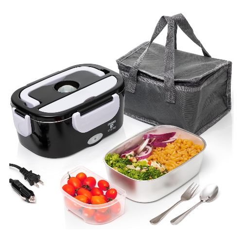 Electric Lunch Box Food Heater for Adults Food Warmer Lunch Box, 12/24/110v Lunch Box Warmer Portable For Work/Car/Truck, Fork & Spoon & 1.5L Removable S.S Container