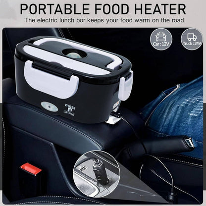 Electric Lunch Box Food Heater for Adults Food Warmer Lunch Box, 12/24/110v Lunch Box Warmer Portable For Work/Car/Truck, Fork & Spoon & 1.5L Removable S.S Container