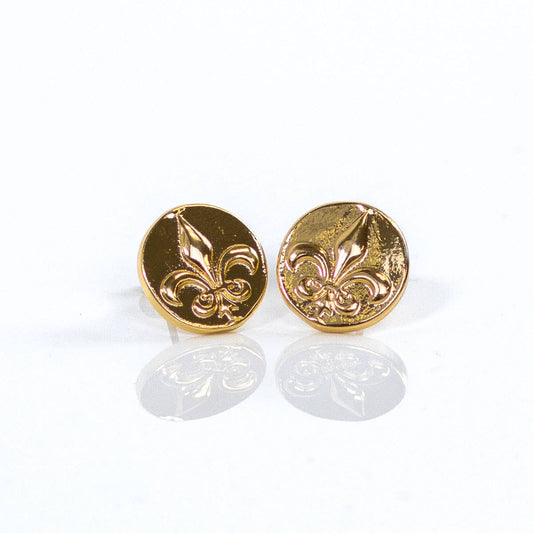 Fleur de Lis Stud Earrings   Gold   .5"